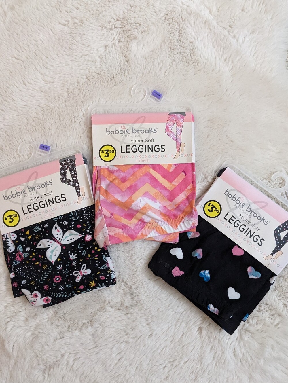 Girls Super Soft Leggings 3-Pair Bundle Size L 10/12 NWT Hearts Chevron Floral